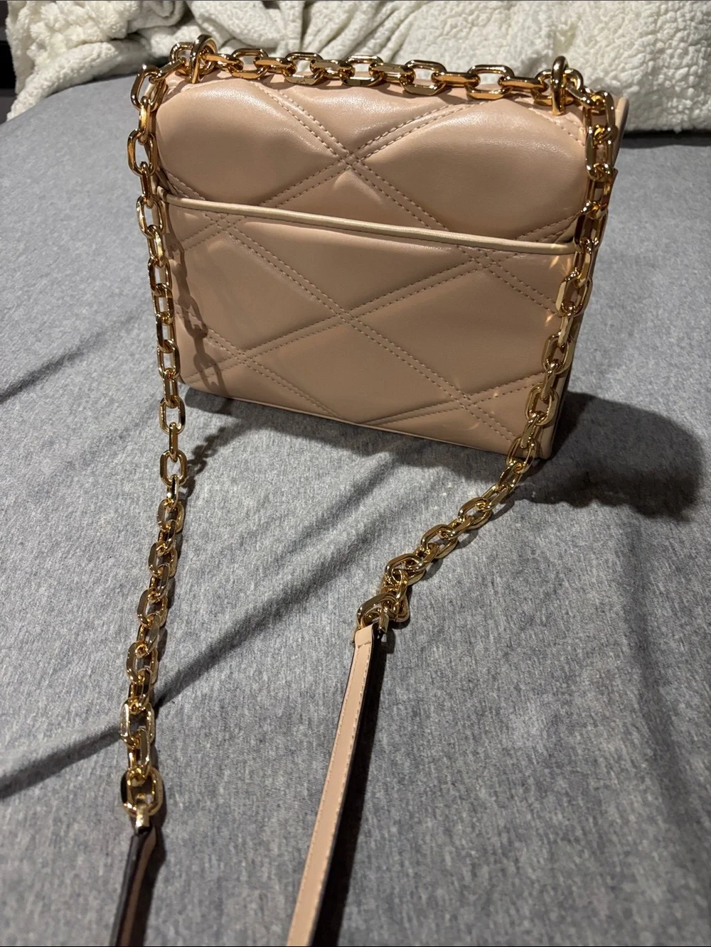 Michael Kors Blush Quilted Satchel with Gold Chain Strap